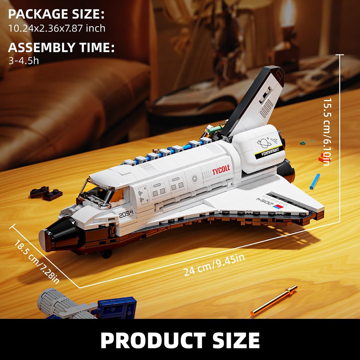 pace Shuttle Building Block Set -Spaceship Building Toy with Stretchable Satellite, Translucent Design