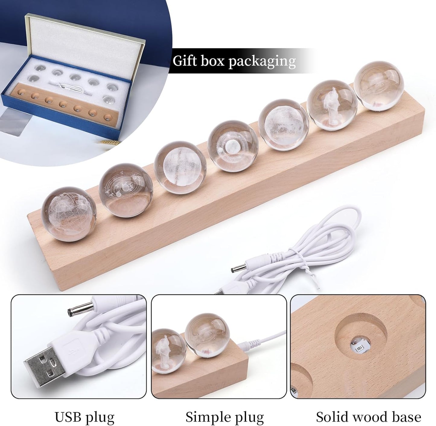 7 Pcs Planet 3D Solar System Crystal Ball Model Gift Space Astronomy Gift Planets Multicolor Universe