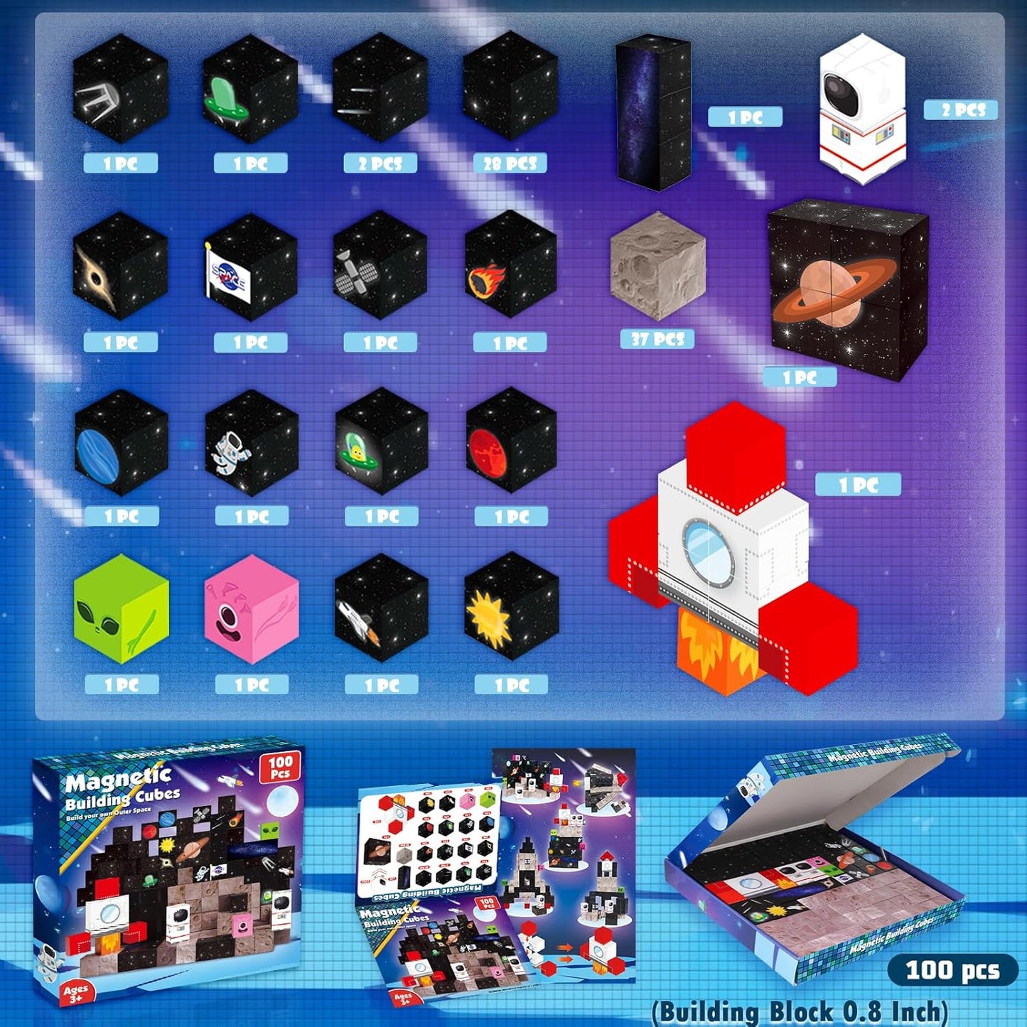 100PCS Space Magnetic Tile Set