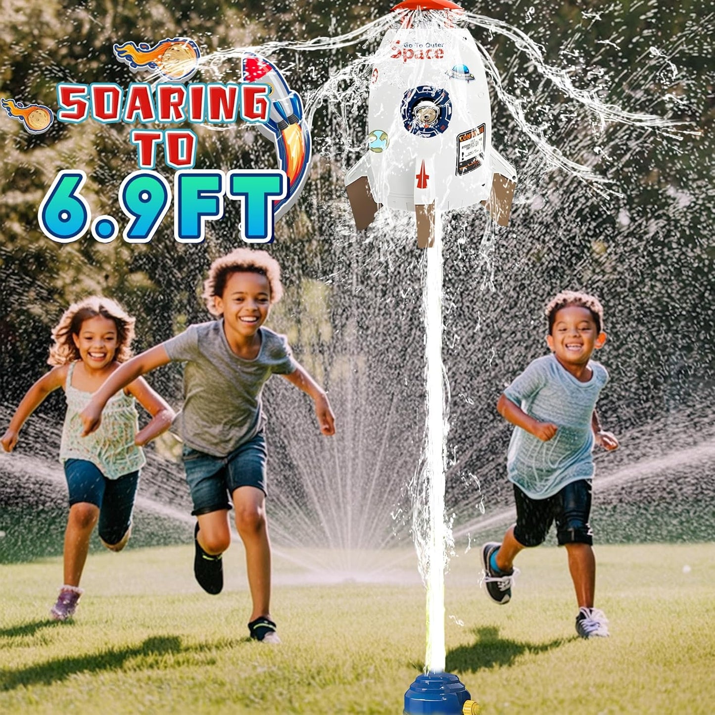 Water Rocket Sprinkler for Kids, Outdoor Sprinkler Rocket Launcher Toy for Backyard, Summer Water Toys for Kids