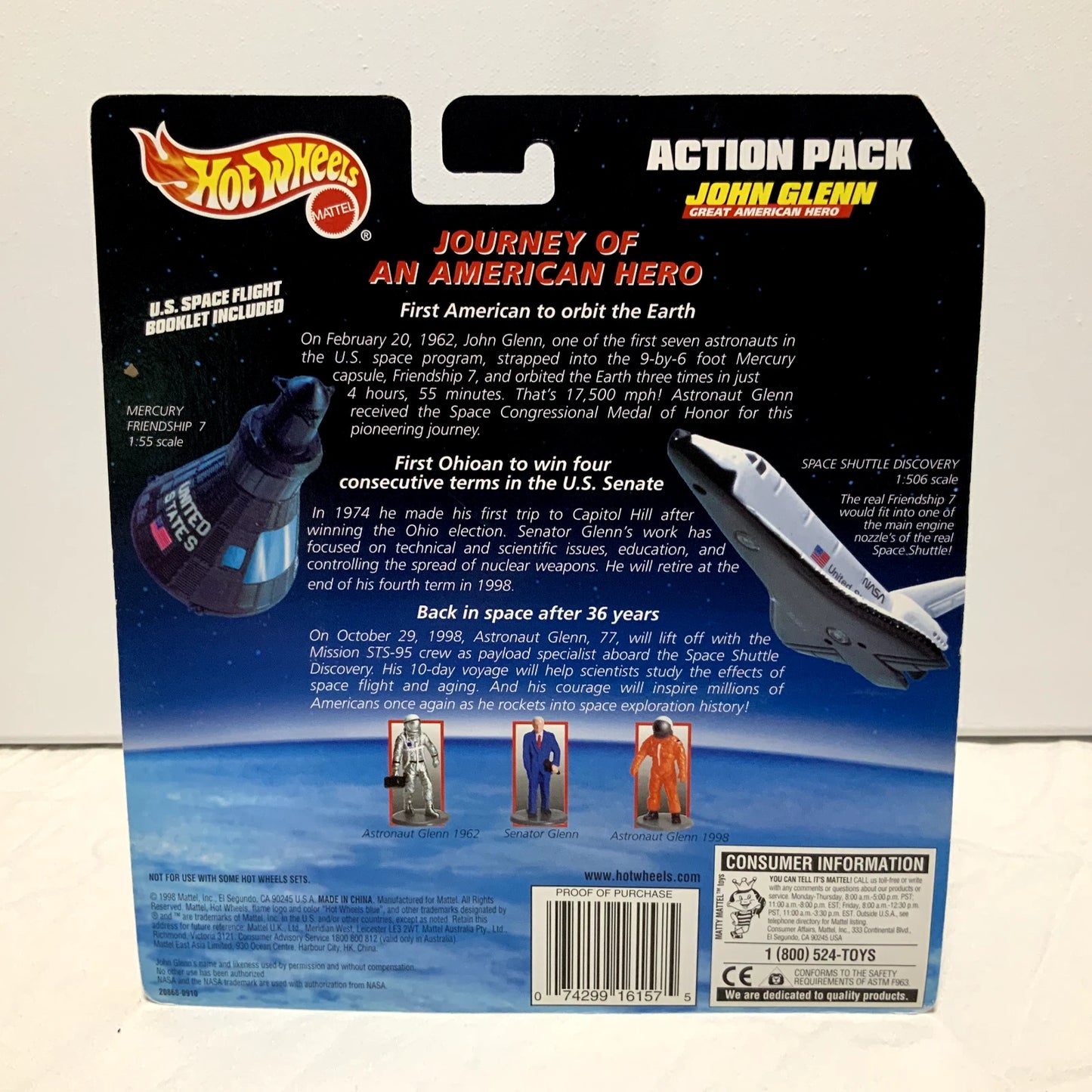 1998 Hot Wheels Action Pack John Glenn U.S. Space Flight with Figurines