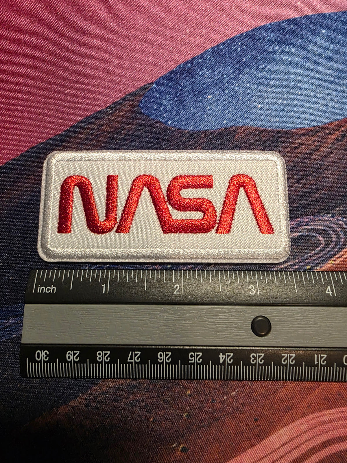 NASA- Worm Logo Iron On Patch- White