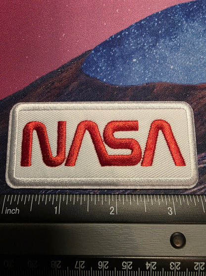 NASA- Worm Logo Iron On Patch- White