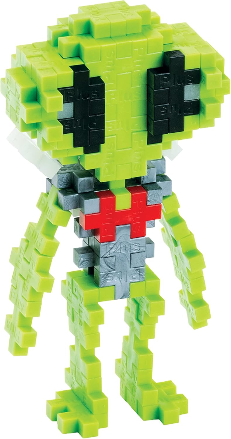 PLUS PLUS 3D Puzzle Cryptid Construction Building Block Set, Fun Fantasy Figures Stem Toys for Kids, 70 Interlocking Pieces - Alien Mini Maker Tube