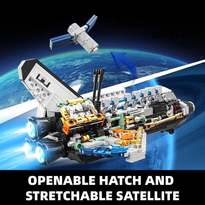 pace Shuttle Building Block Set -Spaceship Building Toy with Stretchable Satellite, Translucent Design