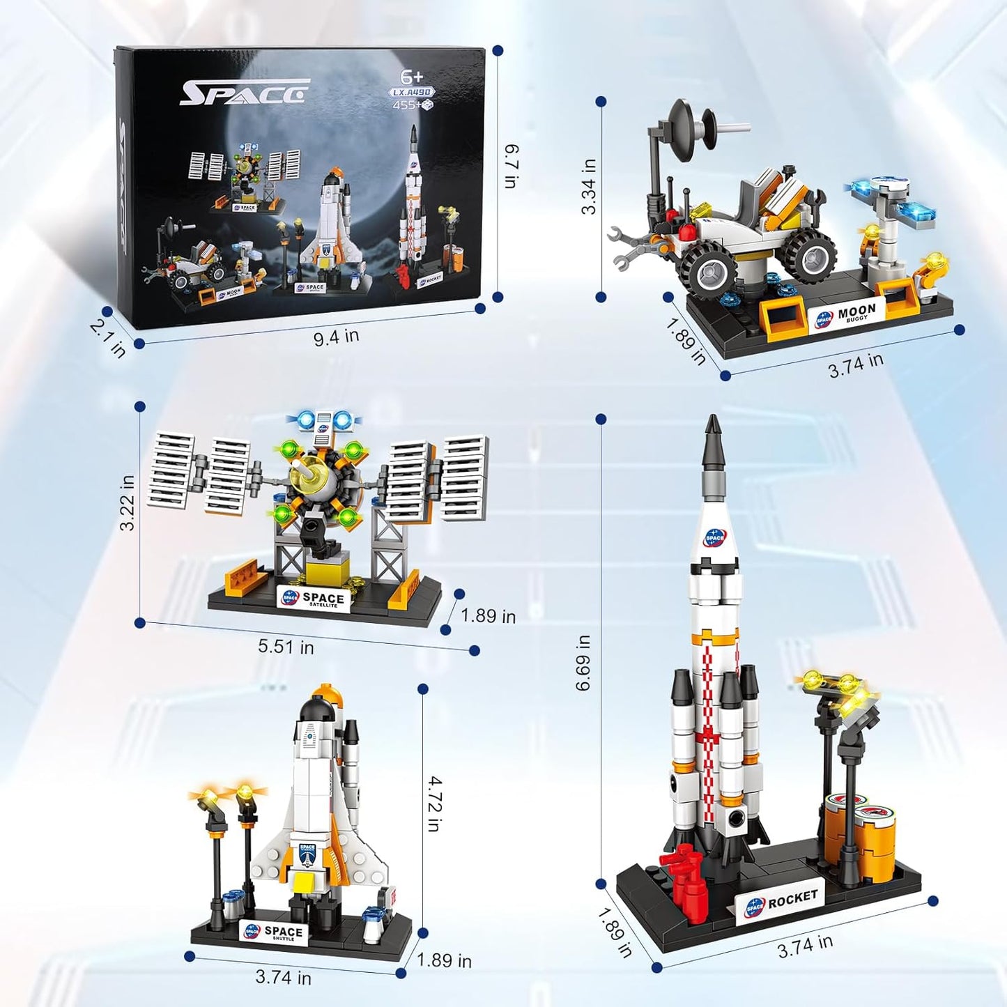 Space Exploration Shuttle Toys for Boys, STEM Aerospace Building Kit Toy with Rocket, Space Shuttle, Moon Buggy and Satellite