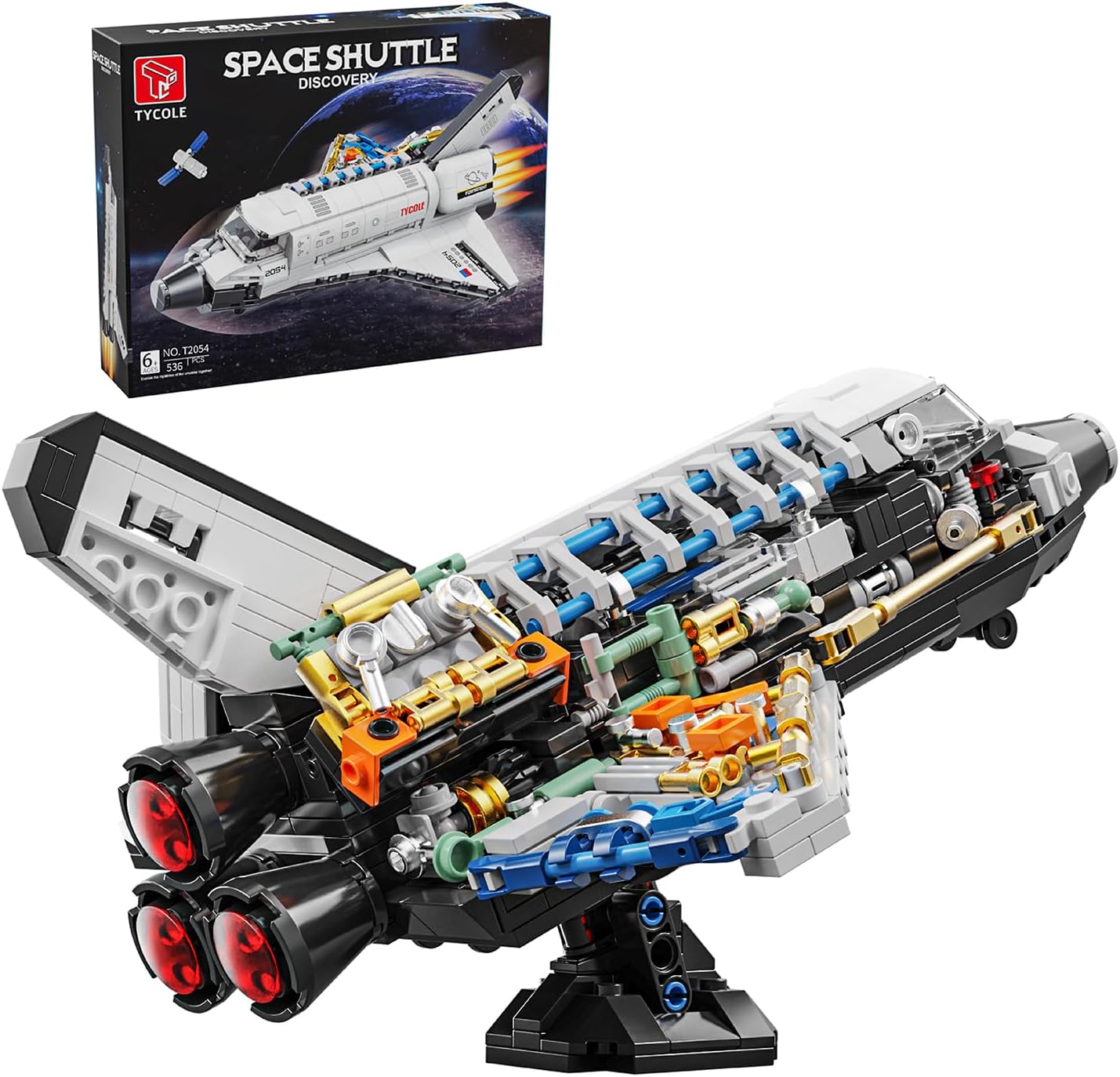 pace Shuttle Building Block Set -Spaceship Building Toy with Stretchable Satellite, Translucent Design
