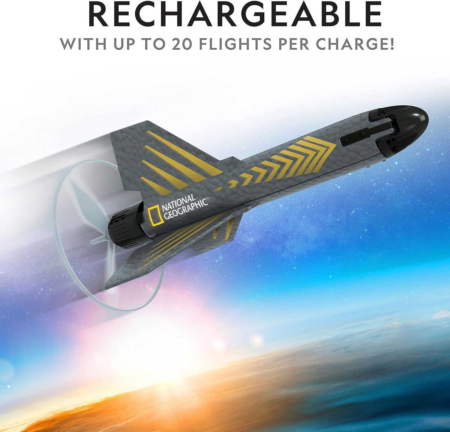 NATIONAL GEOGRAPHIC® Rocket- Motorized Air Rocket Toy with Patented Design, Launch up to 200 Feet