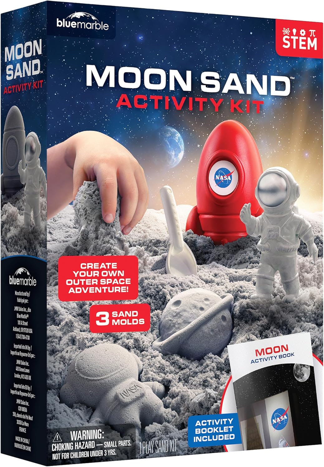 Blue Marble NASA Moon Sand Activity Kit – STEM Educational Sensory Bin Filler with 1.5 lbs Moon Sand, Play Tray, Space Molds, Astronaut Figure, Shovel, NASA Sticker, Activity Booklet & Learning Guide