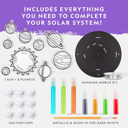 NATIONAL GEOGRAPHIC® Kids Window Art Kit - Stained Glass Solar System Arts & Crafts Kit with Glow in The Dark Planets