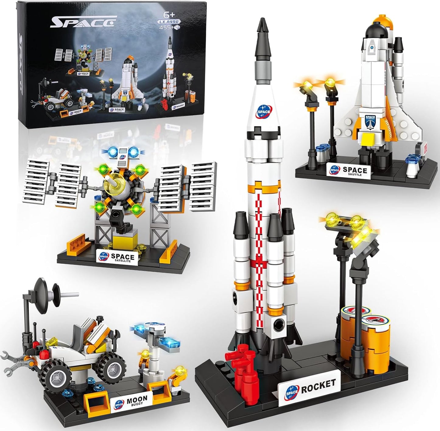 Space Exploration Shuttle Toys for Boys, STEM Aerospace Building Kit Toy with Rocket, Space Shuttle, Moon Buggy and Satellite