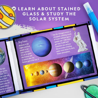 NATIONAL GEOGRAPHIC® Kids Window Art Kit - Stained Glass Solar System Arts & Crafts Kit with Glow in The Dark Planets