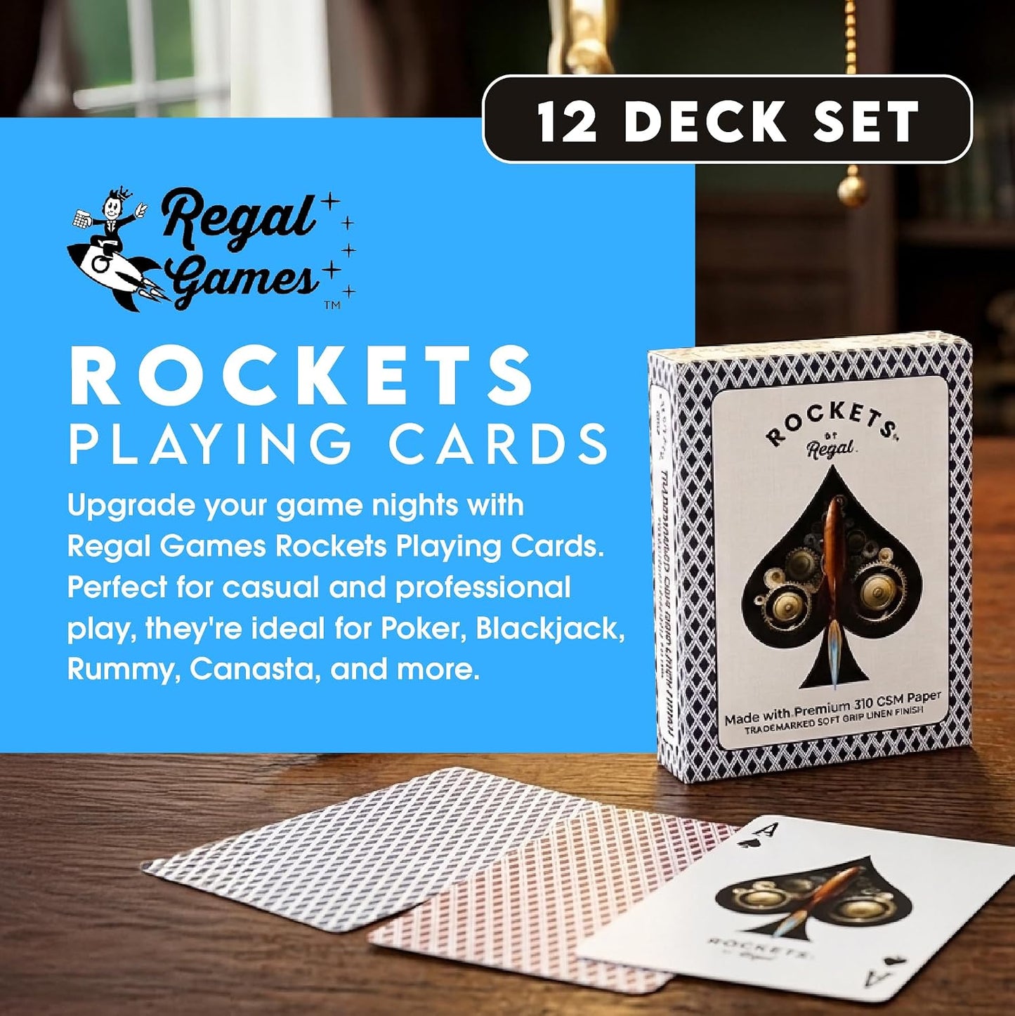 Regal Games [12 Decks] Rockets Bulk Playing Cards Set for Adults & Professionals - 310 GSM Linen Finish