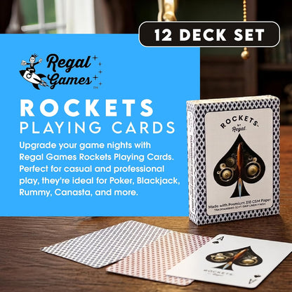 Regal Games [12 Decks] Rockets Bulk Playing Cards Set for Adults & Professionals - 310 GSM Linen Finish