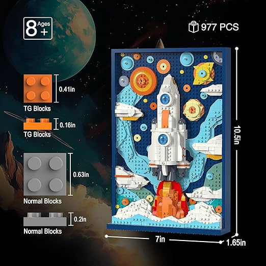 Micro Brick Rocket Building Set, DIY Space Rocket Model Craft Kit, 3D Wall Art Home Office Decoration or Table Display, Ideas Gift Building Toy