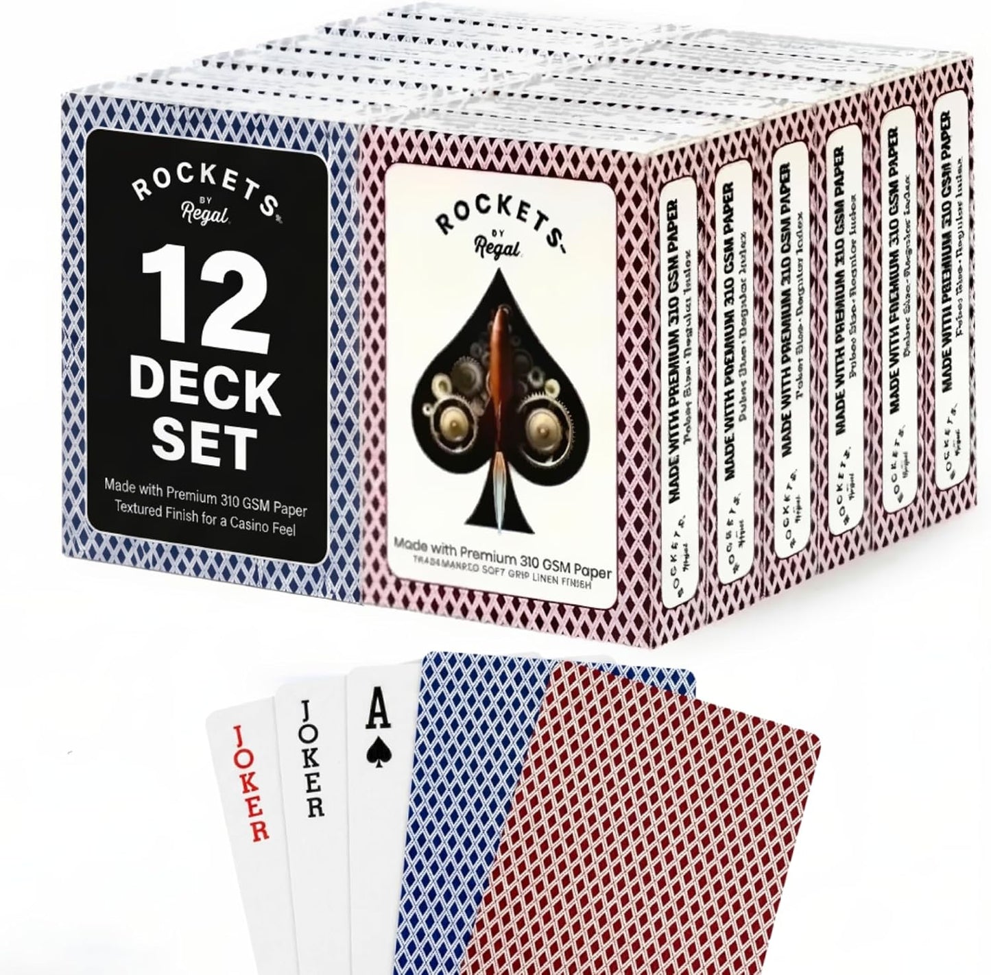 Regal Games [12 Decks] Rockets Bulk Playing Cards Set for Adults & Professionals - 310 GSM Linen Finish