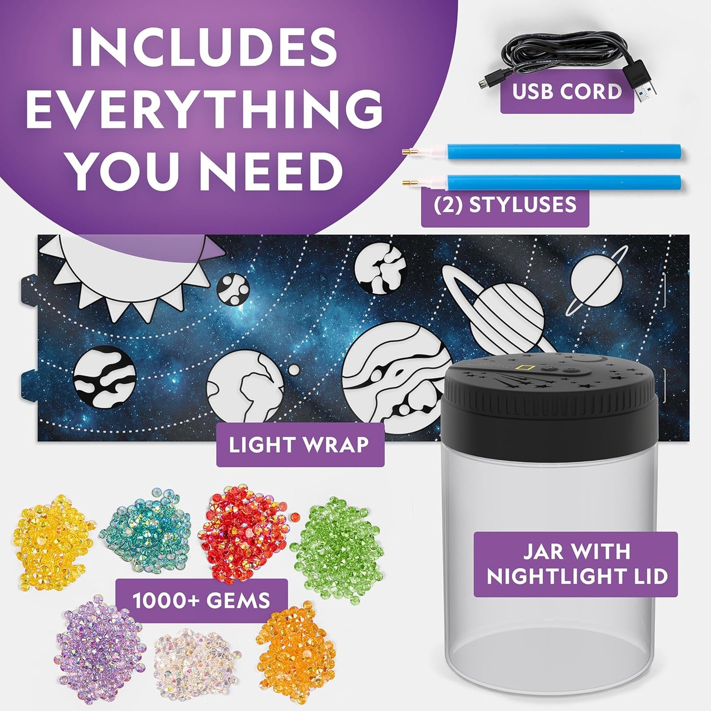 NATIONAL GEOGRAPHIC® Diamond Painting Solar System Night Light - Make Your Own Night Light with 1000+ Gems to Decorate, Arts and Crafts Kits